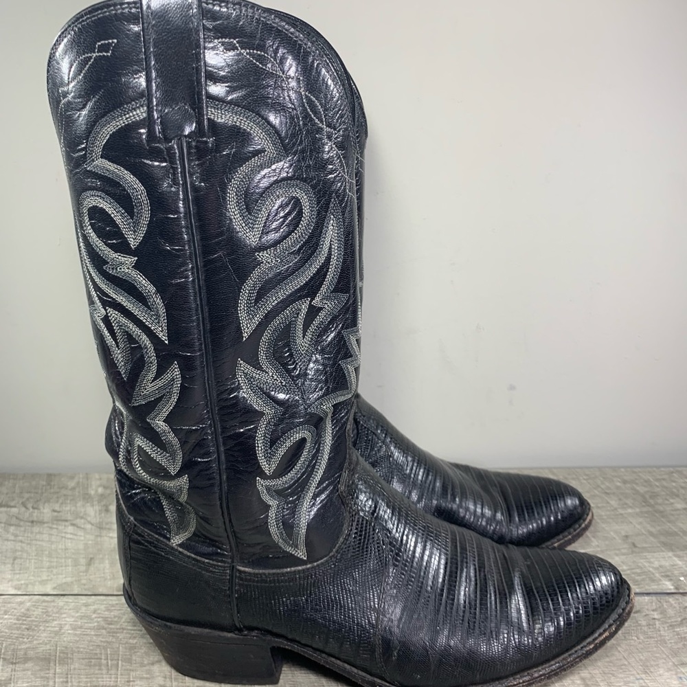 Vtg Dan Post Teju Lizard Leather Cowboy Men's Western Rancher Riding Boots 10.5